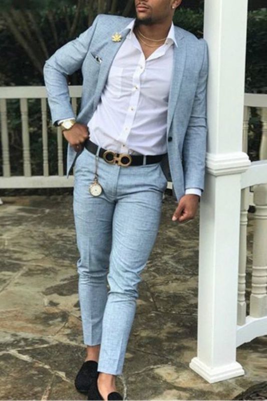Carlos Blue Two Piece Slim Fit Notch Lapel Prom Men Suit