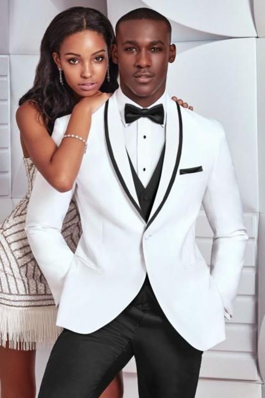 Groom Wedding White Three Piece Suit One Button Customized Men Suit