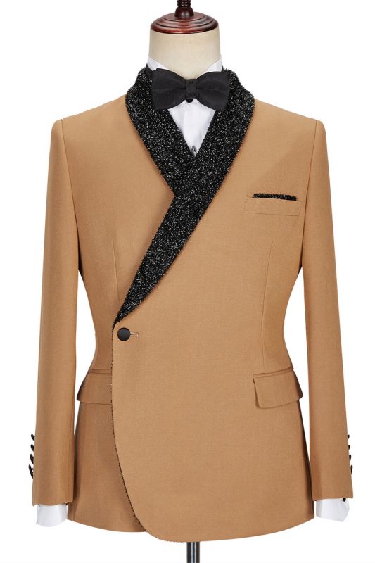 Gavin New Khaki Glitter Shawl Lapel One Button Mens Suit