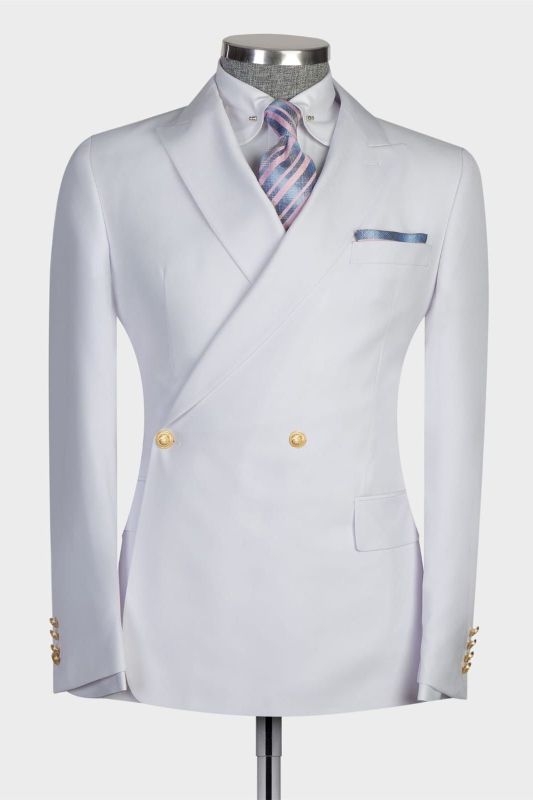 New White Double Breasted Slim Tailored Prom Men's Suit
