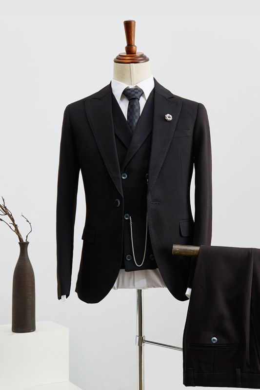 Burton Classic All Black 3 Piece Slim Fit Tailored Formal Menswear