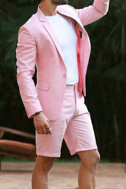 Nasir Summer Pink Notched Lapel Slim Fit One Button Men Suit
