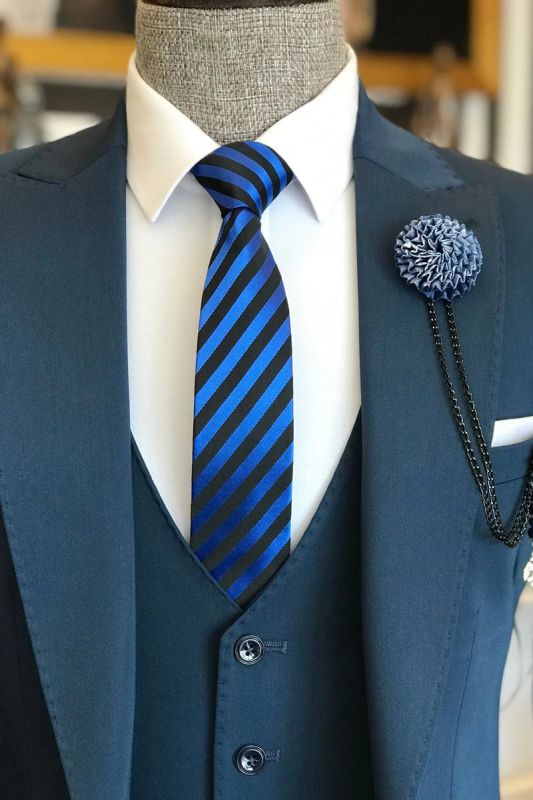 One Button Navy Blue Polka Dot Shawl Lapel Suit for Men's Party