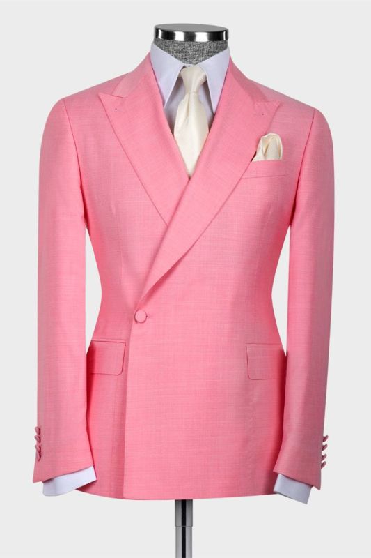 Pink Peaked Lapel Close Fitting Men Suits