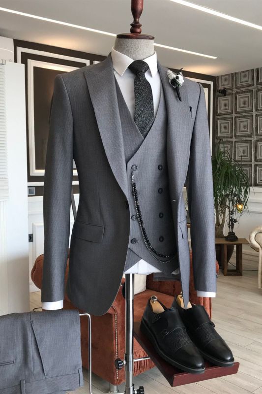 Frederic Dark Grey Three Piece Point Lapel Slim Fit Men Business Suit