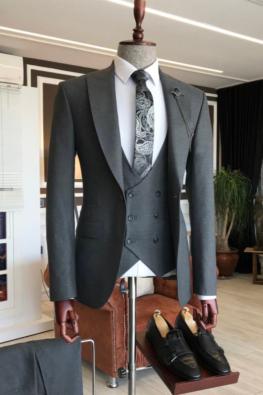 Dana Classic Grey Pointed Lapel One Button Formal Business Men Suit