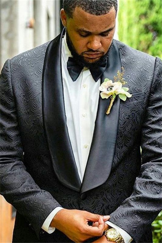 Alex Black Jacquard Cape Lapel Wedding Mens Suit