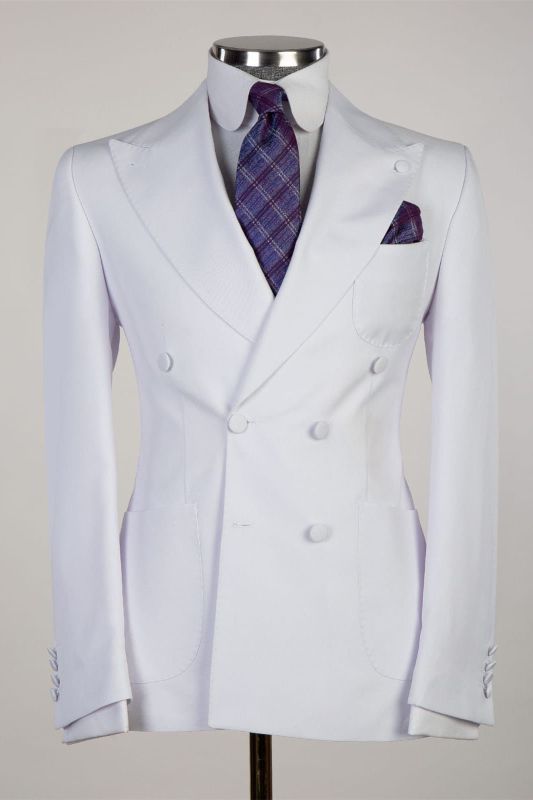 White Peaked Lapel Two Pieces Close Fitting Wedding Suits