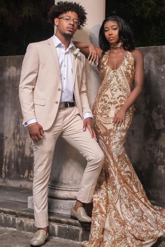 Men's Beige Slim Fit 2-Piece Suit | Formal Prom & Wedding Outfit