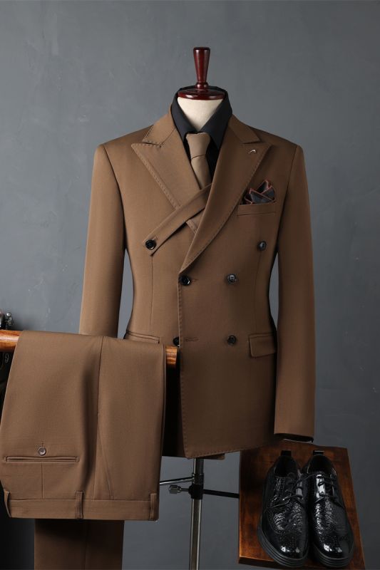 Italian Brown Lapel Men Slim Suit | Suit Wedding Business Suit Adjustable Chest Button