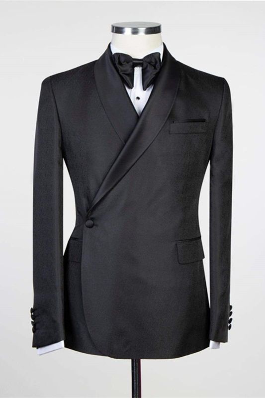 Douglas Simple Black Fashion Shawl Lapel Mens Wedding Suit