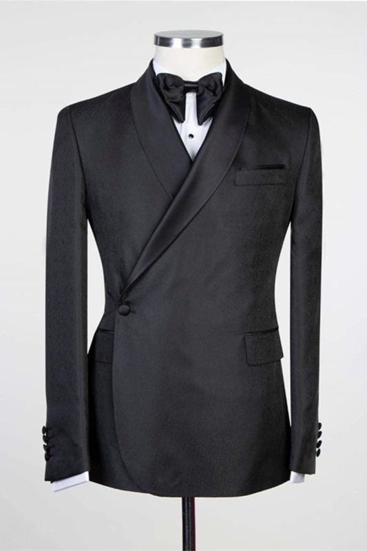 Douglas Simple Black Fashion Shawl Lapel Mens Wedding Suit | Bradymensuit