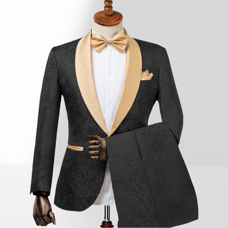 Glamorous Black Jacquard Shawl Lapel 2 Piece Wedding Suit main image 0