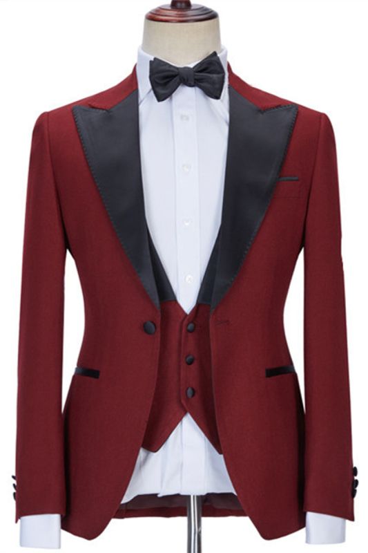 Trendy Red Three Piece Best Fitting Point Lapel Prom Suit