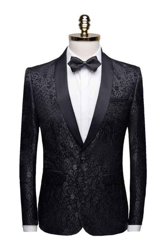 Mens Black Jacquard Evening Suit |  Formal Shawl Lapel One Button Blazer