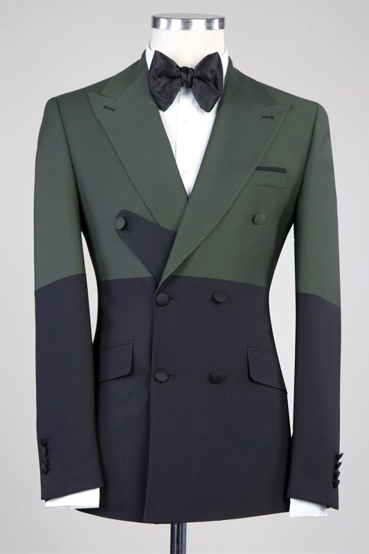 Newest Design Dark Green and Black Double Breasted Men's Suit