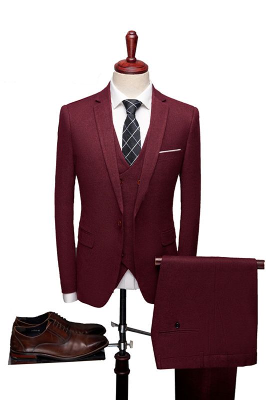 Classic Red Notch Collar Mens Suit | Formal Three Piece Prom Tuxedo