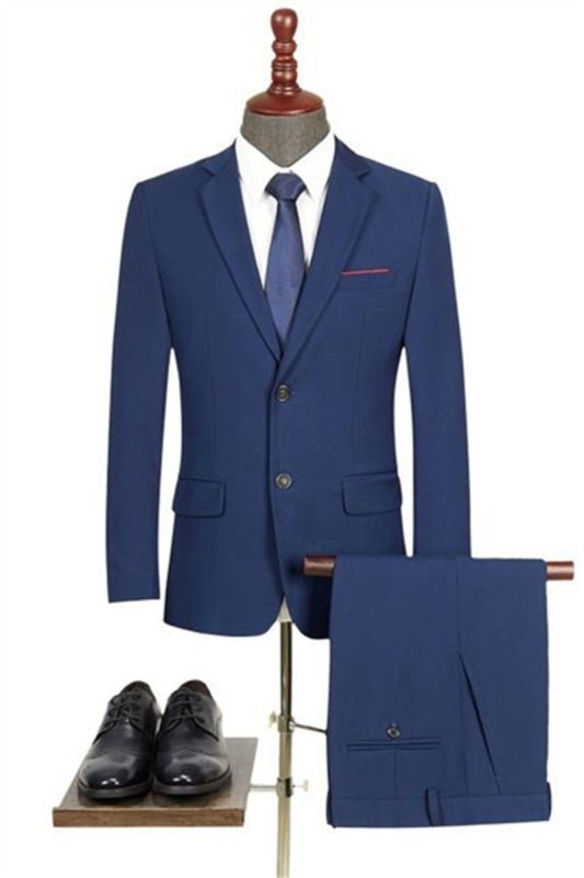 Navy Business Mens Suit | Two Button Solid Slim Fit Tuxedo