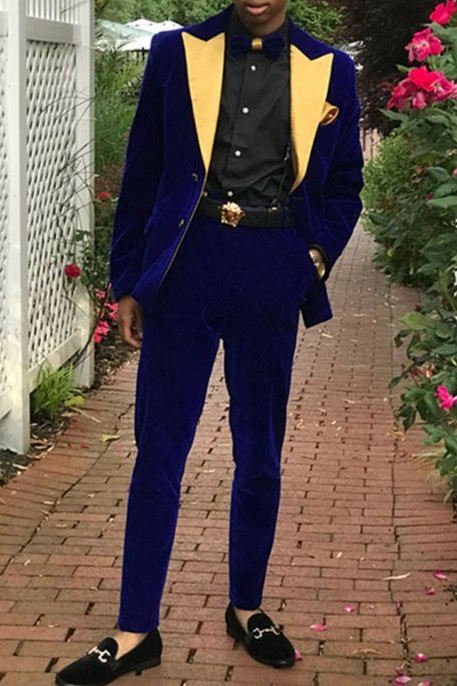 Royal Blue Slim Fit Velvet Mens Suit | 2 Prom Party Outfits