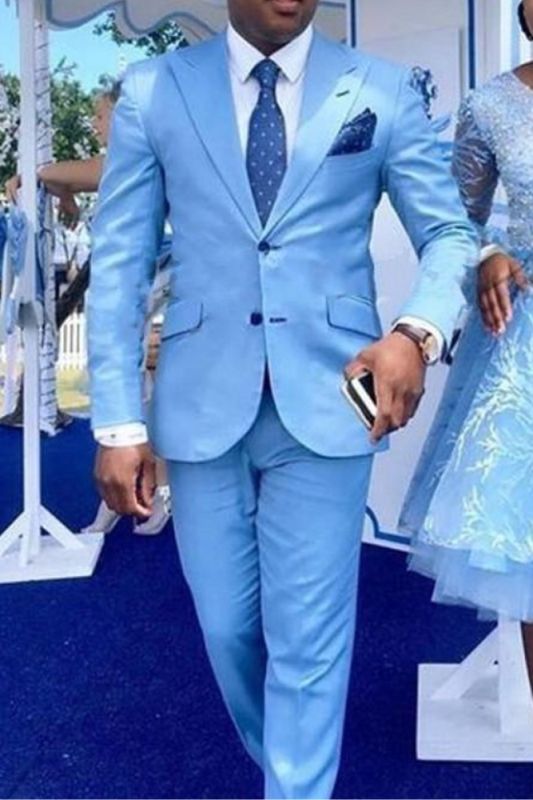 Nathan Blue Pointed Lapel Two Piece Men Prom Suit