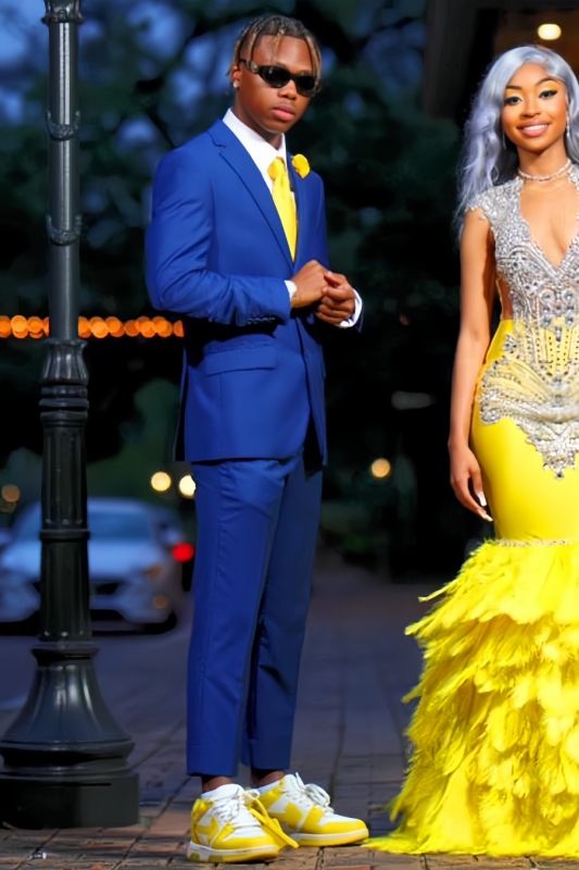 Simple Royal Blue Notched Lapel Two Buttons Two Piece Prom Suits