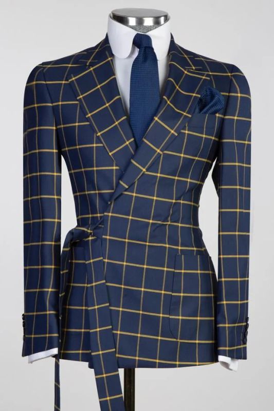 Navy Blue Round Neck Checkered Two Piece Slimming Ball Set