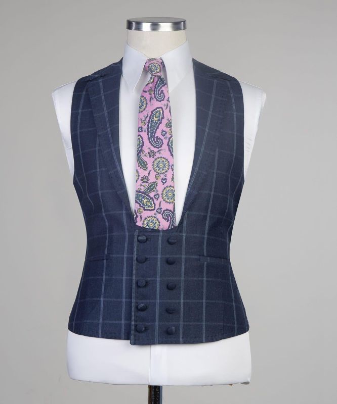 Dark Navy Men's Business Suits Bespoke Plaid Prom Suits for Men main image 0