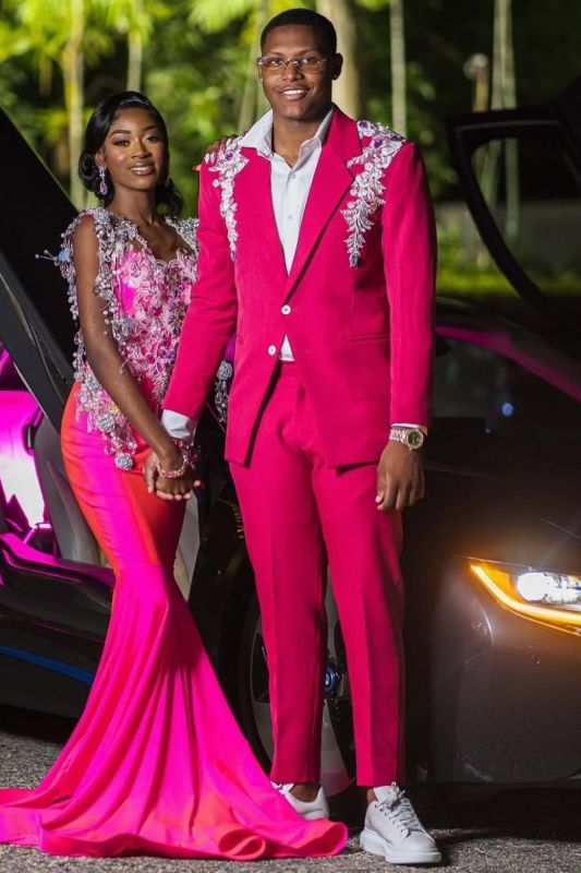 Hugh Magenta Notched Lapel Appliques Two Piece Prom Suit | Bradymensuit