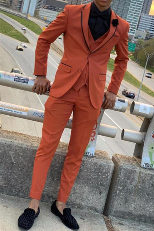 Issac Orange Three-Piece Slim Prom Party Mens Suit