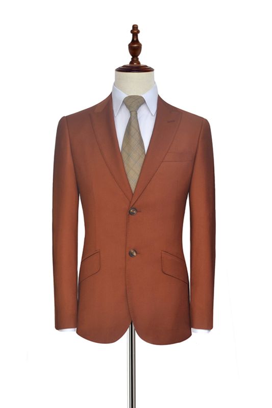Two Button Dust Orange Mens Suit |  Business Point Lapel Flap Pocket Suit