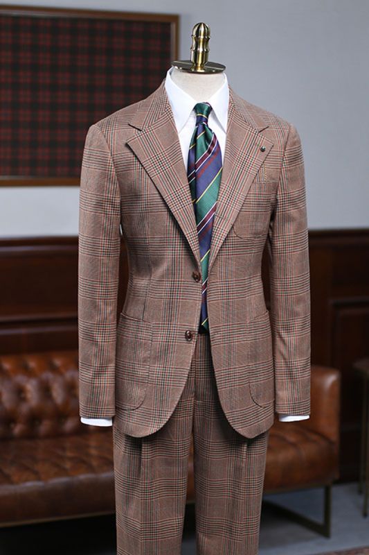 Arlen Coffee Small Check 2 Piece Slim Fit Custom Business Suit