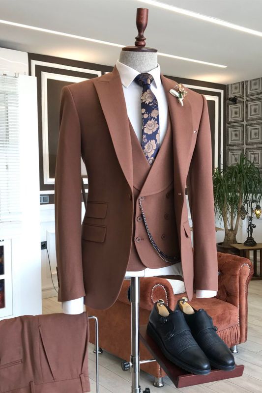 Herbert Fashion Burgundy 3 Piece Point Lapel Mens Business Suit