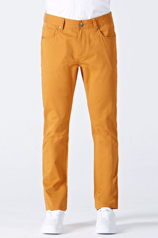 Orange Cotton Customized Solid Color Men Casual Pants