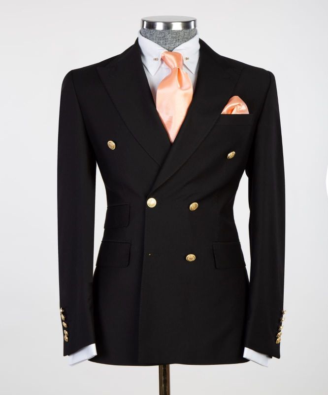 The  Black Double-breasted Pointed Collar Men Business Suit