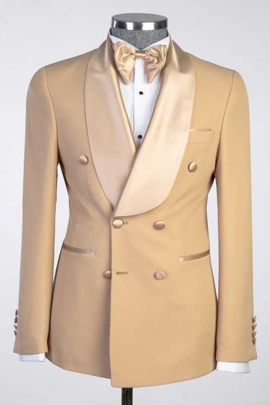 Bradymensuit Khaki Satin Shawl Lapel Double Breasted Suit | Prom & Wedding