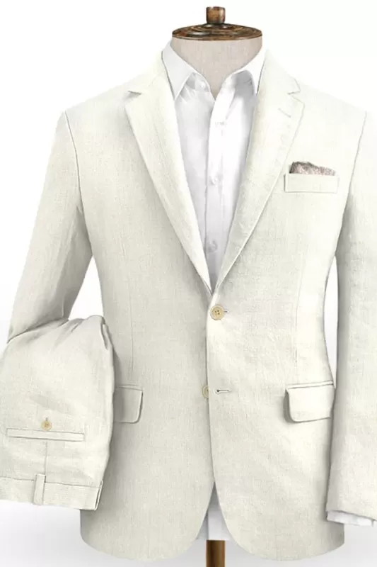 Linen Ivory Beach Wedding Suit Set Of 2 | Men Men Suits
