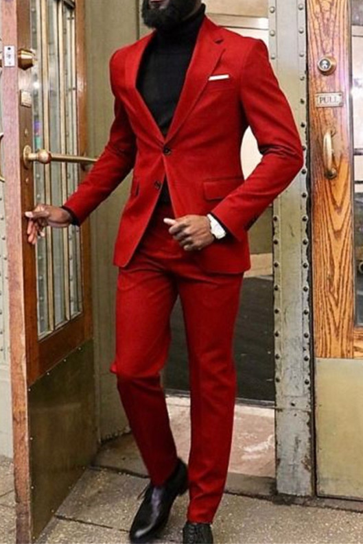 New Red Two-Piece Slim Prom Mens Suit