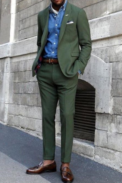 Talon Dark Green Pointed Lapel Slim Fit Mens Suit