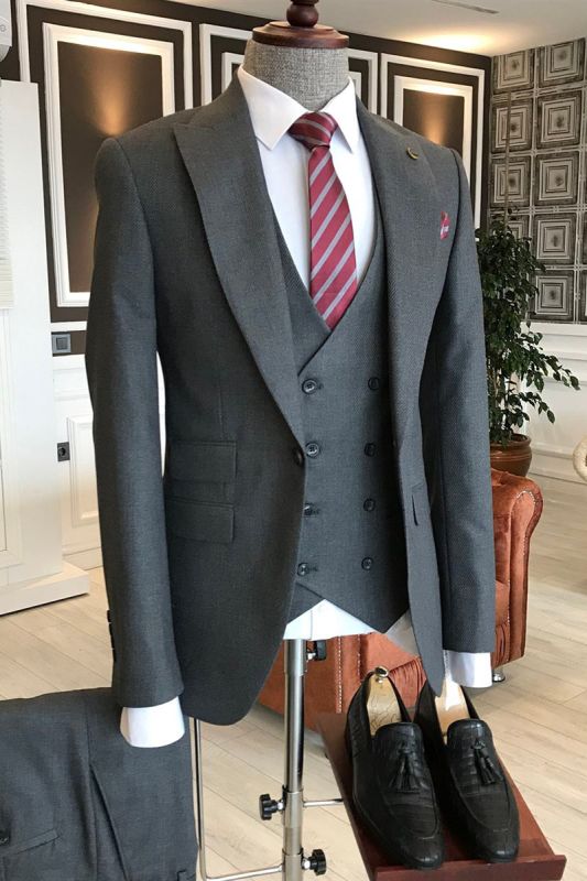 Adolph Gentle Dark Grey 3 Piece Point Lapel Business Mens Suit