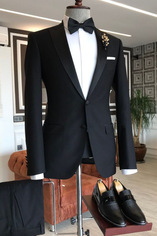 Cedric Heritage Black Pointed Lapel Slim Fit Suit