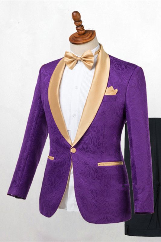 Antonio Purple One Button Gold Lapel Wedding Mens Suit Online