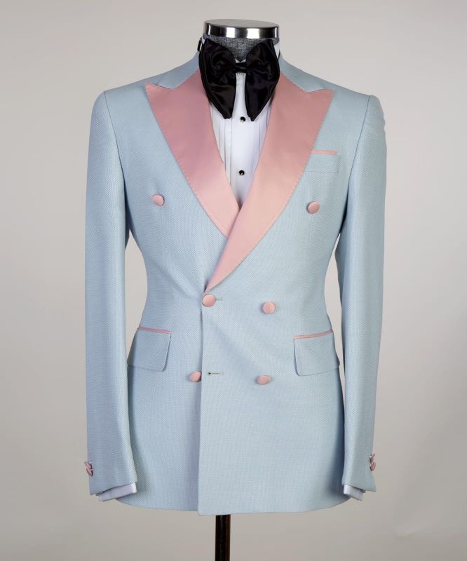Sky Blue Homecoming Suit with Peaked Lapel & Double Breasted for Boys main image 1