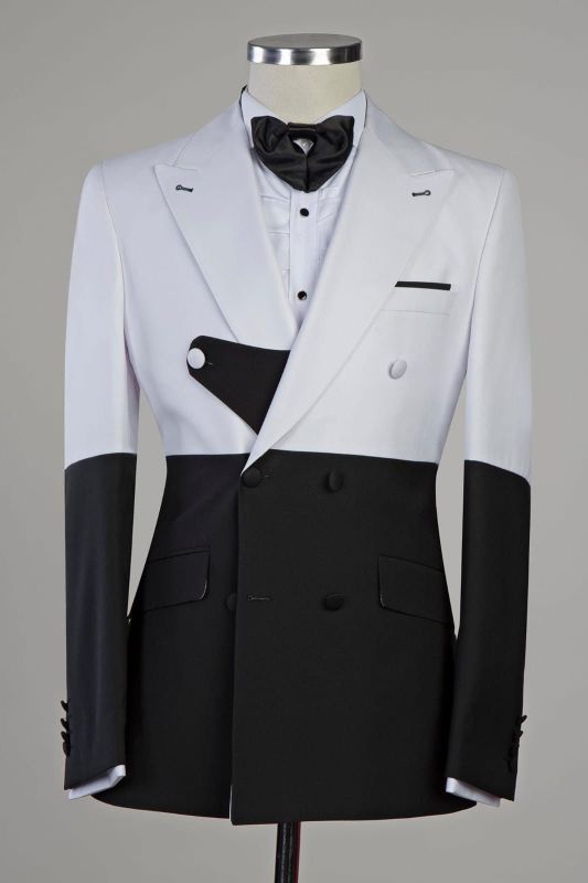 New Fit Men's Suit with White and Black Panel Peak Lapels