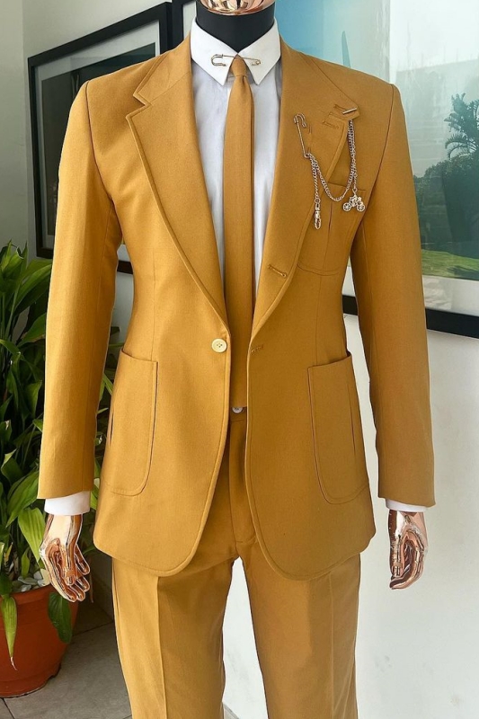 Modern Gold Notched Lapel Two Pieces Prom Suits