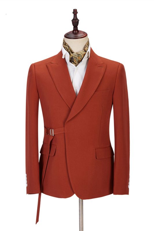 Pointed lapel slim orange mens casual suit