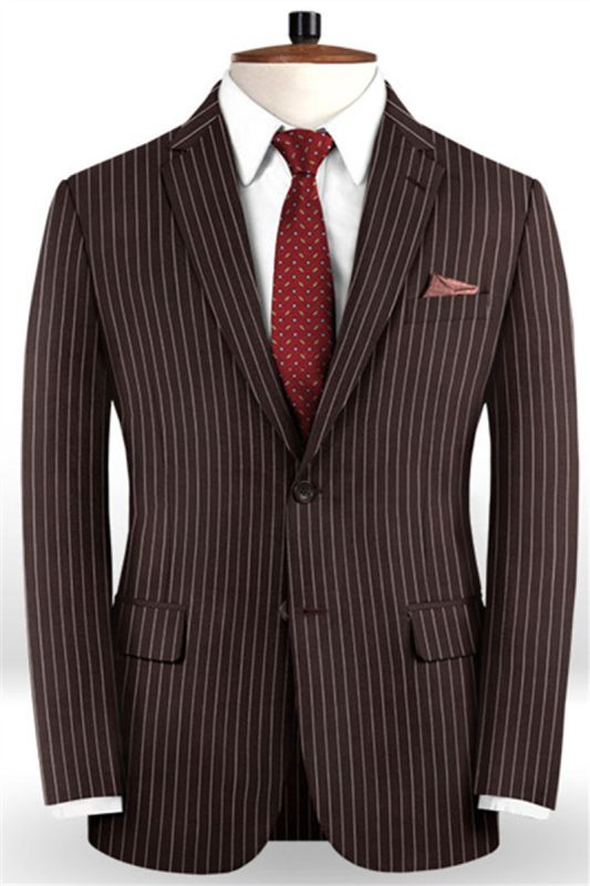 Chocolate Two Piece Mens Suit with 2 Buttons |  Striped Tuxedo