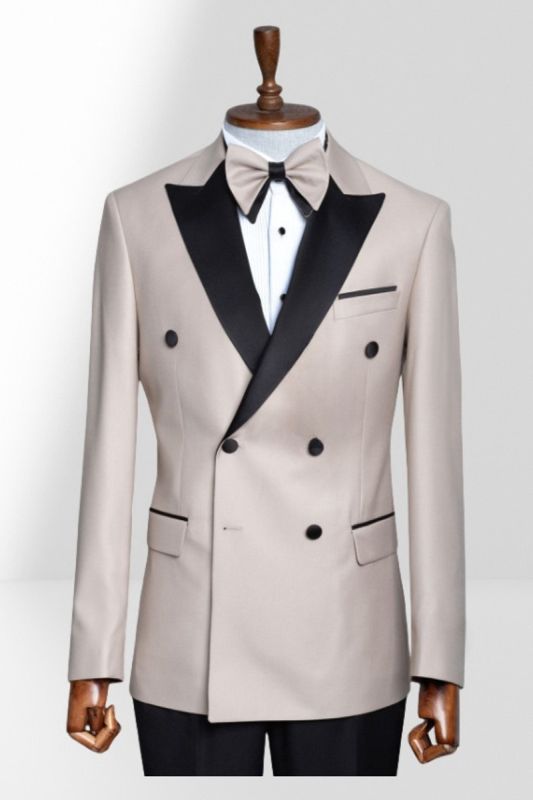 Khaki Peak Collar Double Breasted Men Peak Collar Two Piece Suit