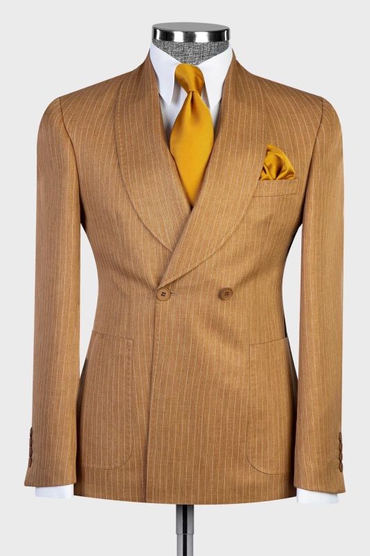 Double Breasted Orange Pinstripe Patch Pockets Men Two Pieces Business Suit