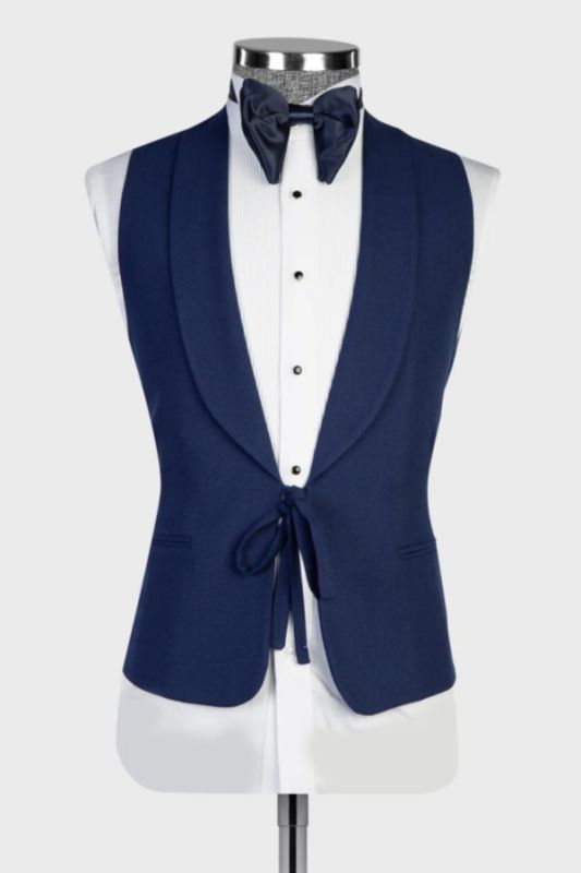 Bespoke Navy Shawl Lapel No Button Vest