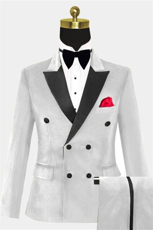 White Velvet Double Breasted Tuxedo | Men Classic Four Button Slim Fit
